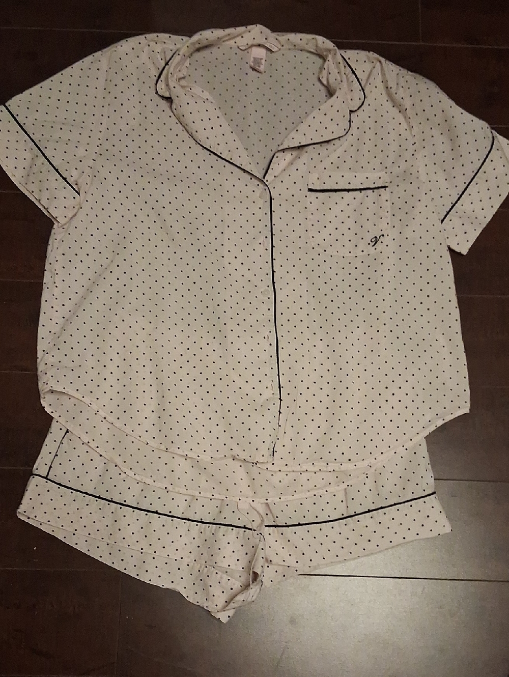 Victoria's Secret Cream Pajama Top with Black Polka Dots